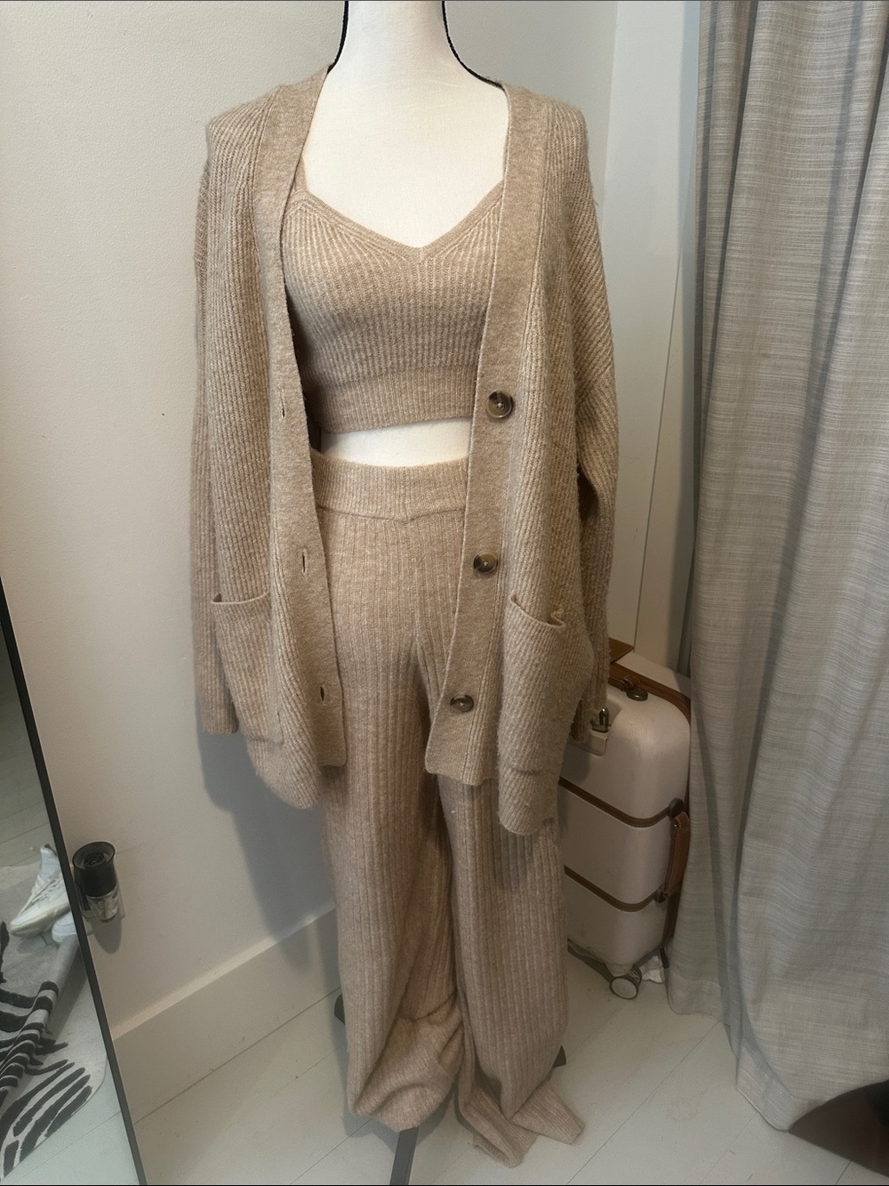 H&M 3-Piece Rib-Knit Matching Set | Beige | Never Worn  S